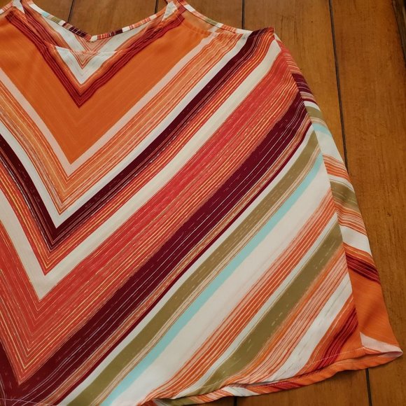 Apt 9 Orange White Maroon Olive Green Aqua V Striped Sleeveless Crop Top Sz L - Picture 10 of 15